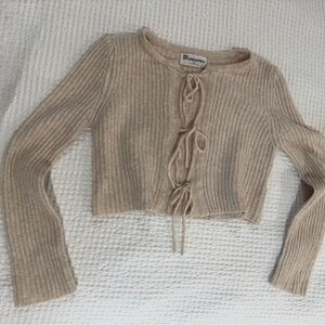 Beige Ribbed Knit Cropped Sweater